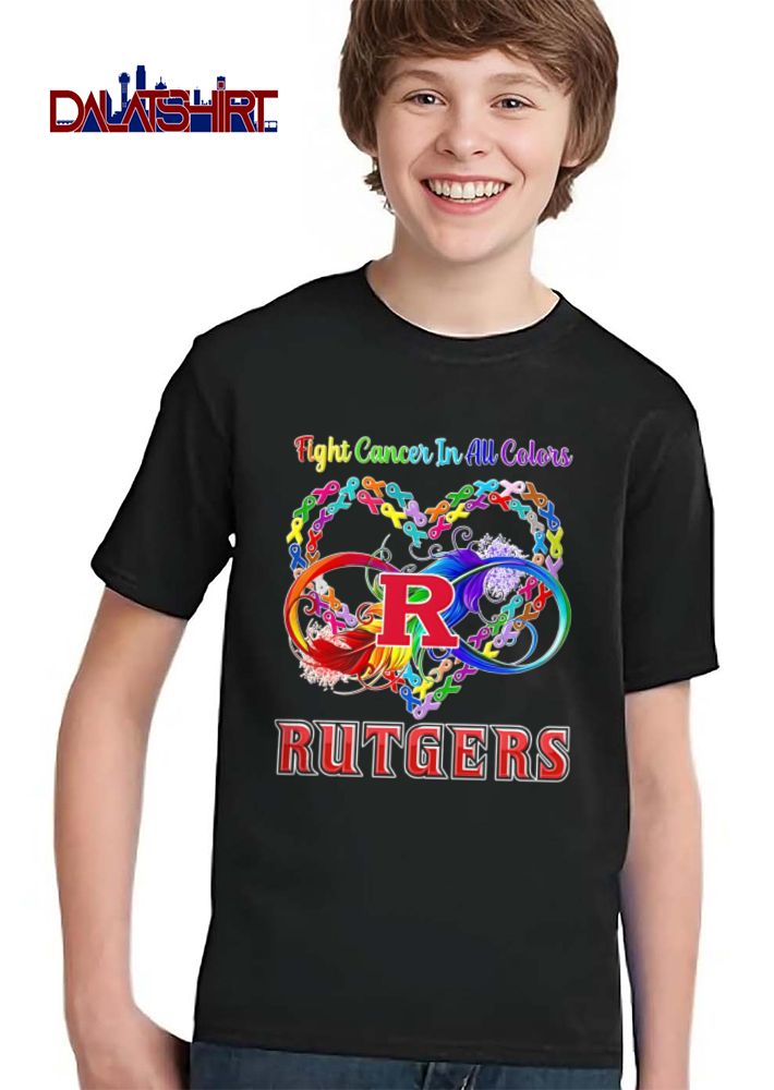 Rutgers Scarlet Knights NCAA Fight Cancer In All Colors Heart Awareness Ribbons Rainbow Infinity Feather shirt
