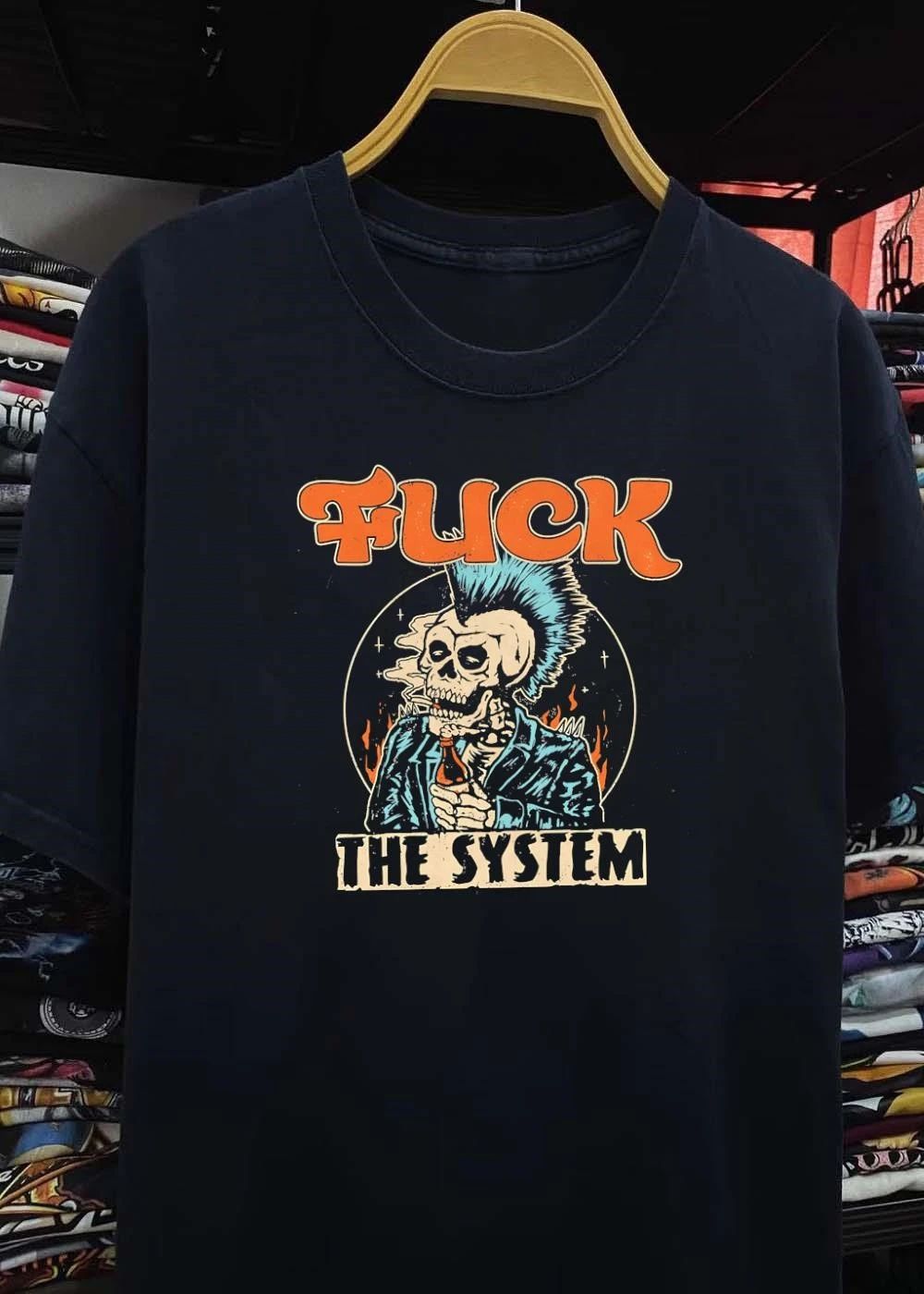 Fuck the System Punk Skeleton Smoking a Beer Unisex shirt