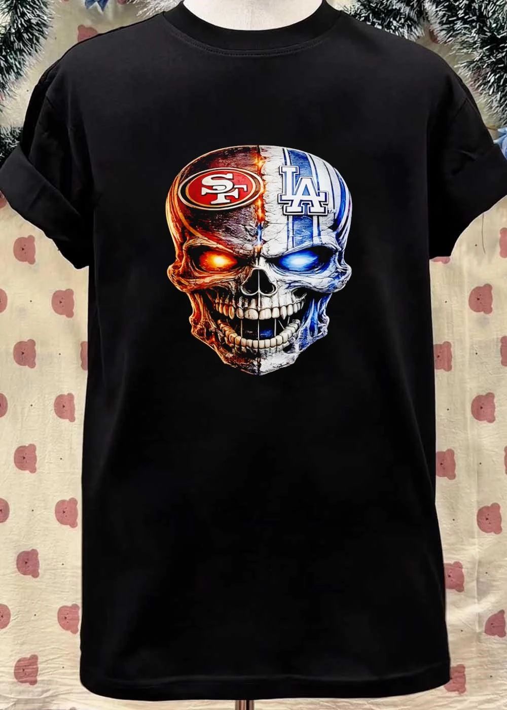 SF 49ers LA Dodgers Split Face Skull T-Shirt