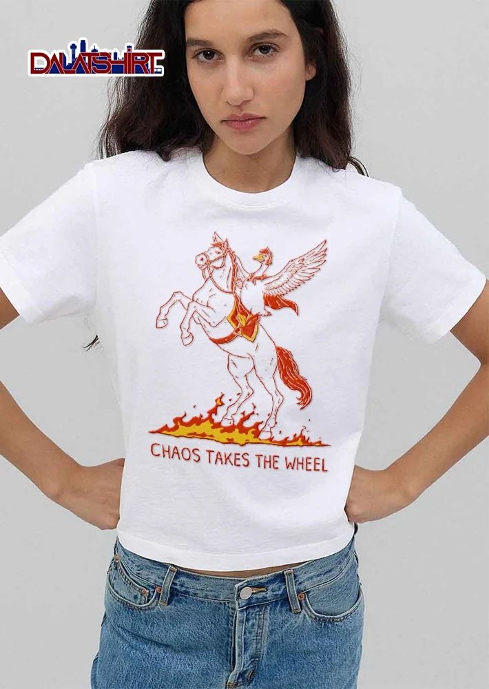 Chaos Takes The Wheel Goose Helmet Riding Rearing Horse Flames shirt