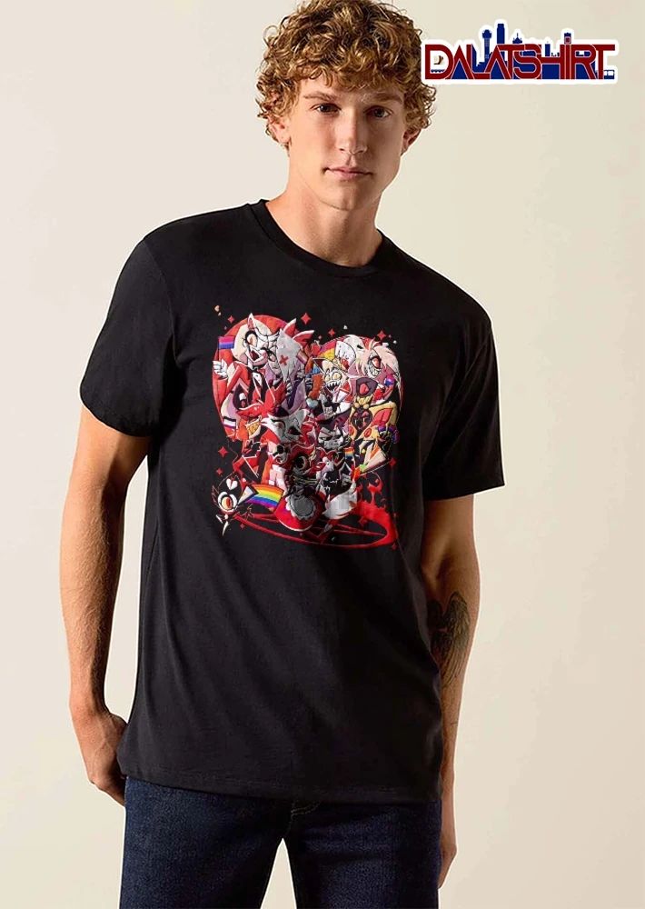Hazbin Hotel pride flags pentagram heart shirt