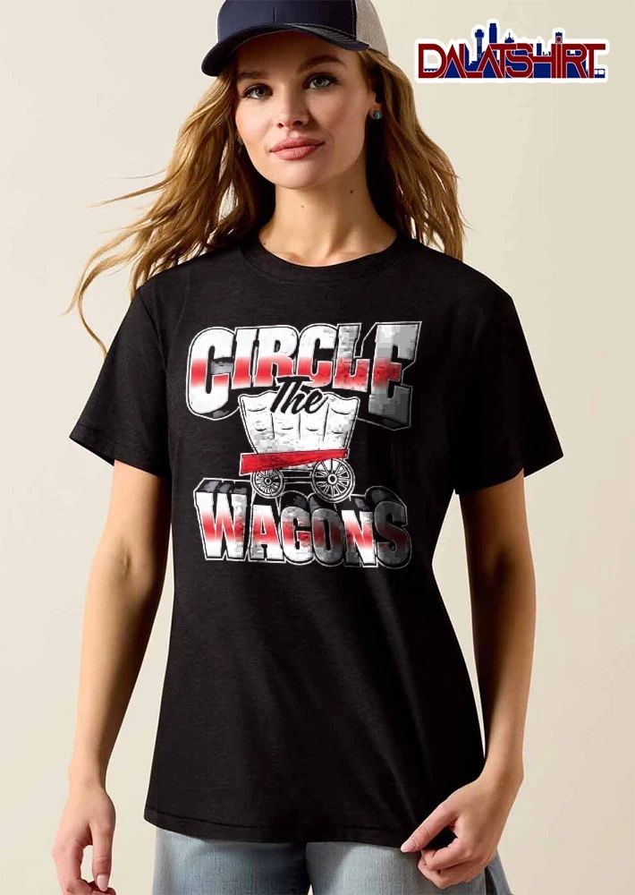 Circle The Wagons Red White Pioneer Covered Wagon 3d Letters shirt