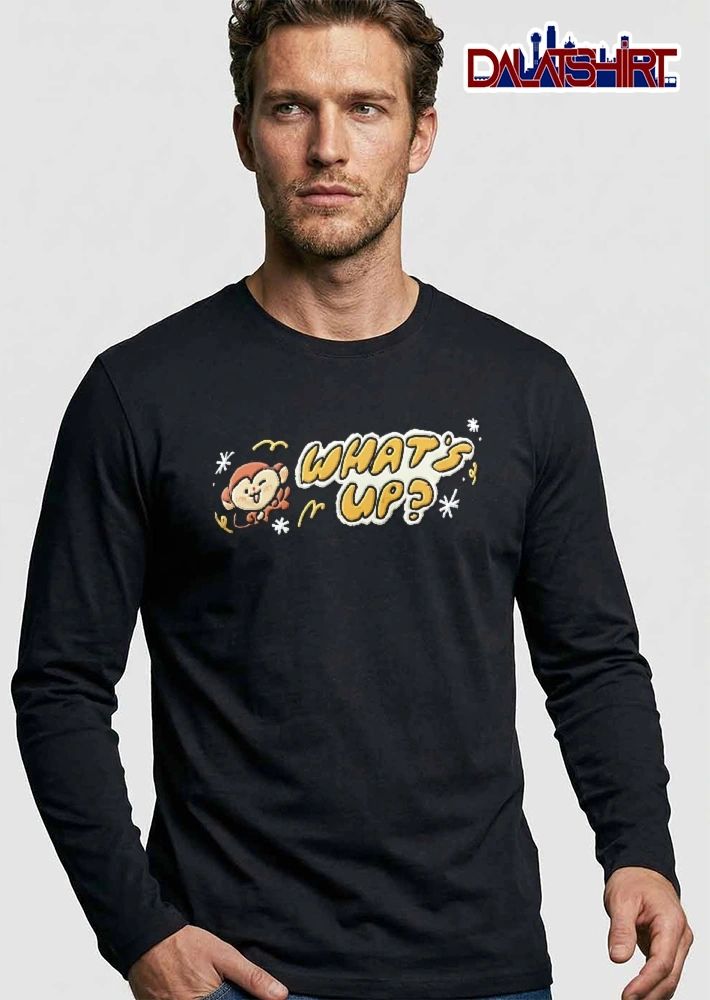 Whats Up Cute Cartoon Monkey Waving White Sparkles Squiggles shirt