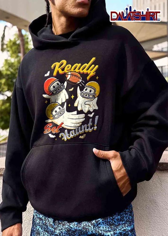 Ready Set Haunt Cartoon Ghosts Helmets Flying Football Bats shirt