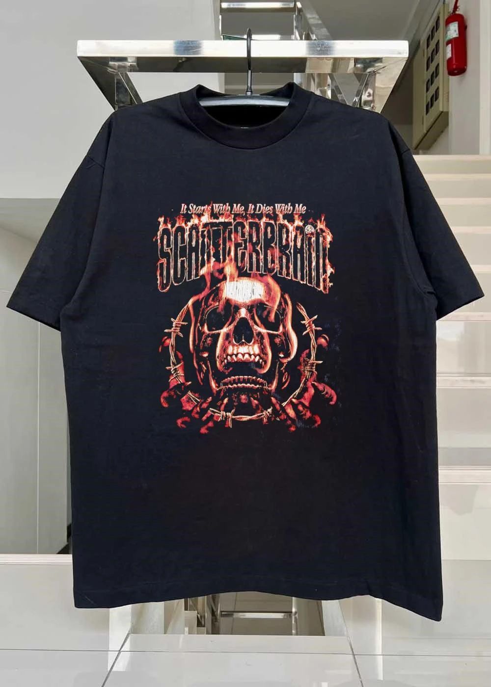 It Starts With Me It Dies With Me Scatterbrain Skull Barbed Wire T-Shirt