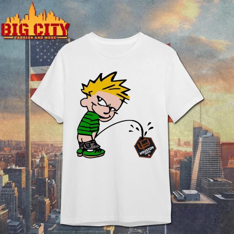 Funny Calvin Peeing On Houston Sucks Logo Sports Humor T Shirt