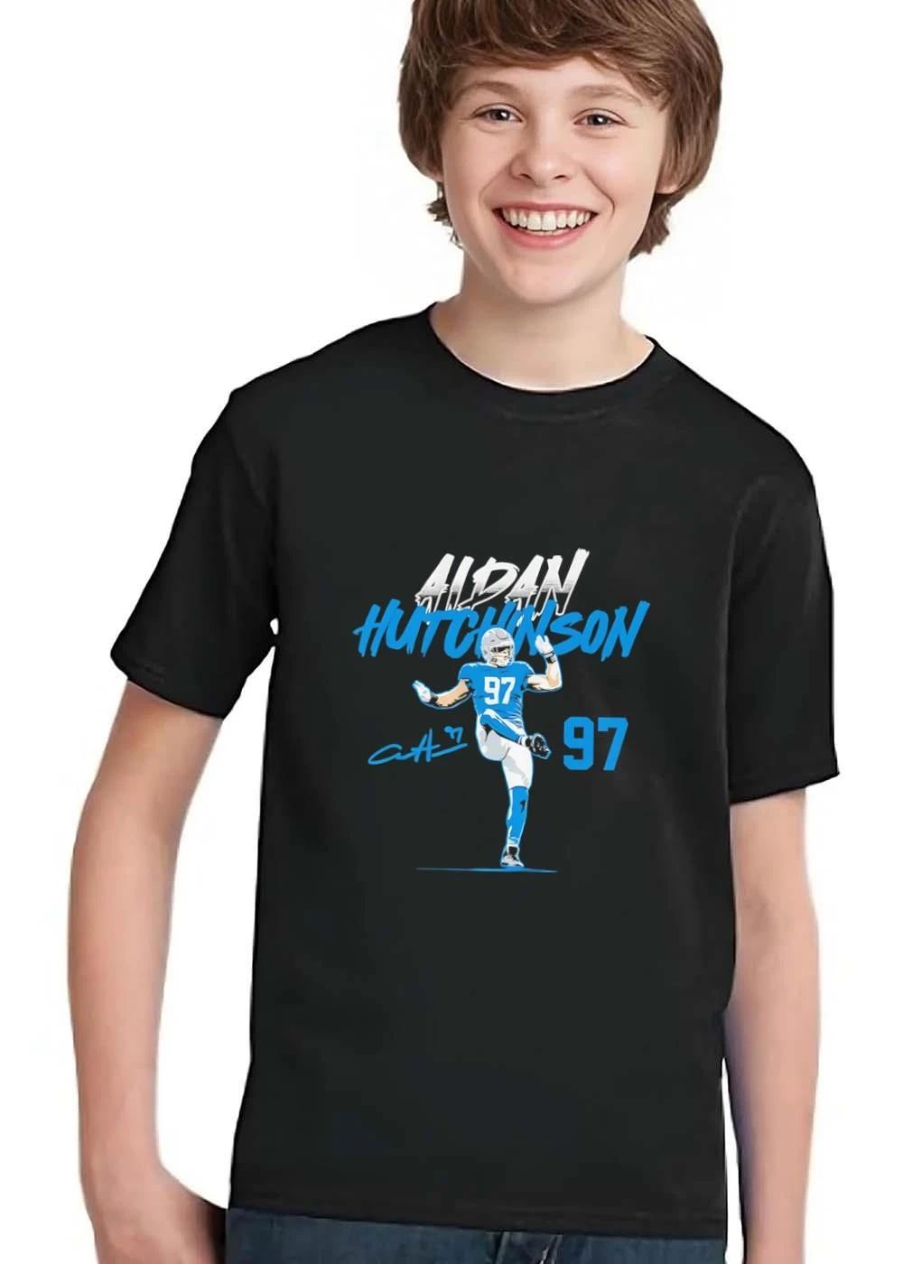 Aidan Hutchinson Signature High Kick Action Pose Jersey 97 Illustration shirt