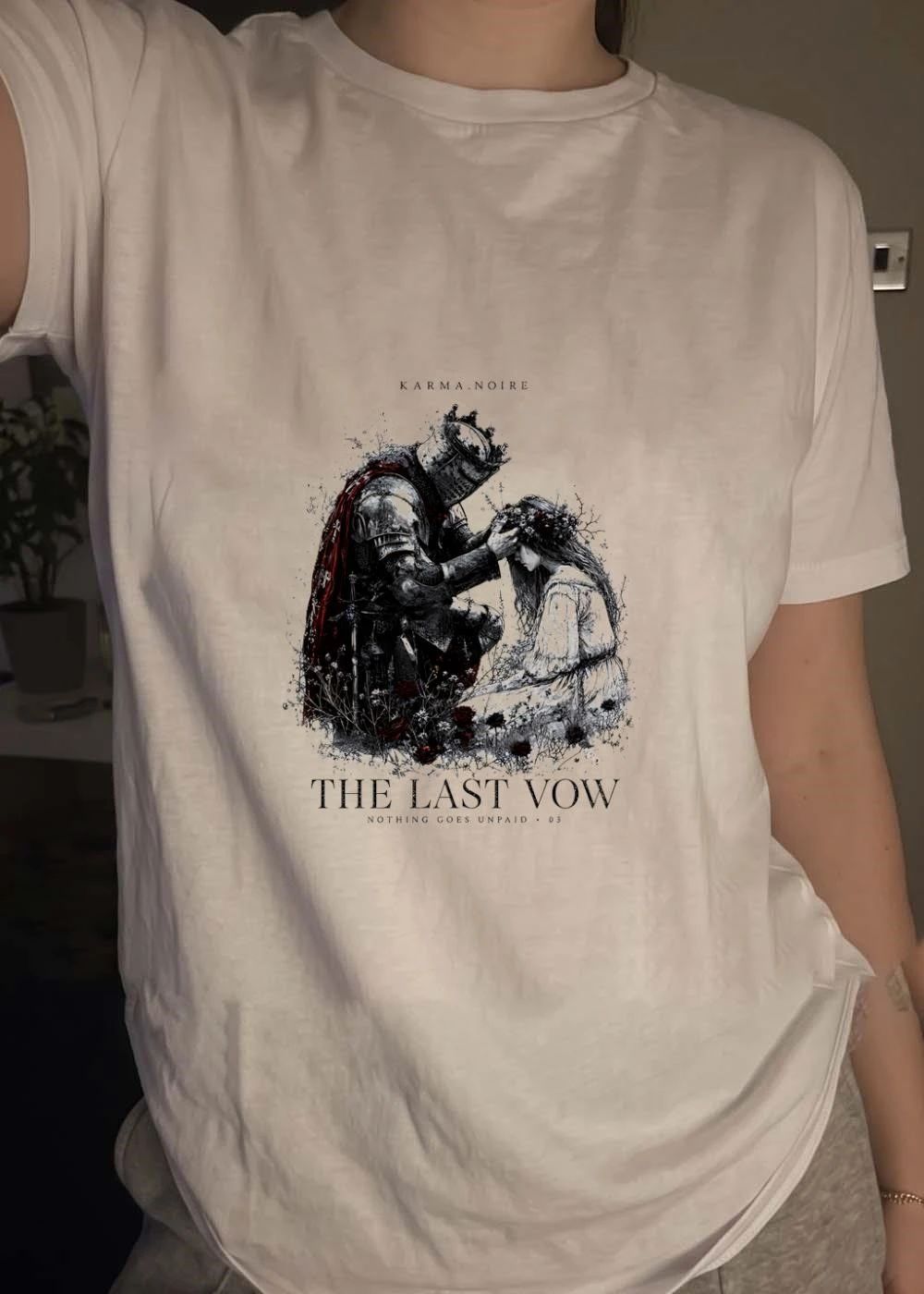 Karma Noire Knight Placing Crown on Girl The Last Vow Nothing Goes Unpaid 03 Shirt