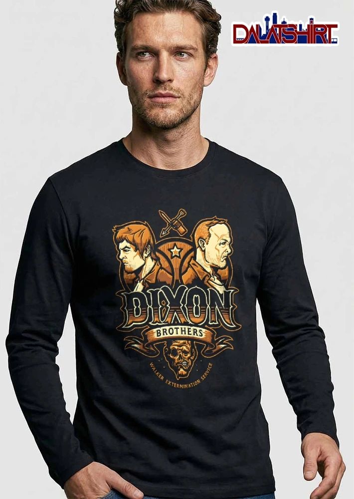 Dixon Brothers Walker Extermination Service Two Portraits Zombie Skull Emblem shirt