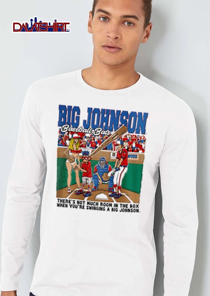 Big Johnson Baseball Bats Theres Not Much Room In The Box When Youre Swinging A Cartoon Players shirt