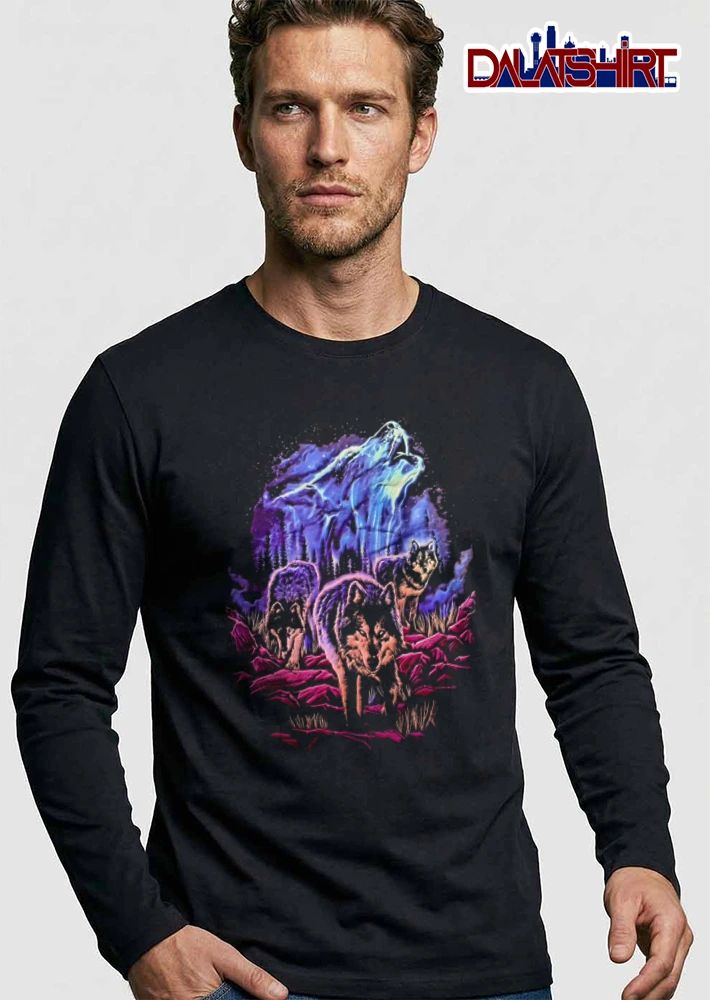 Odm San Diego 2000 Three Wolves Howling Celestial Northern Lights shirt