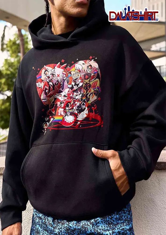 Hazbin Hotel pride flags pentagram heart shirt