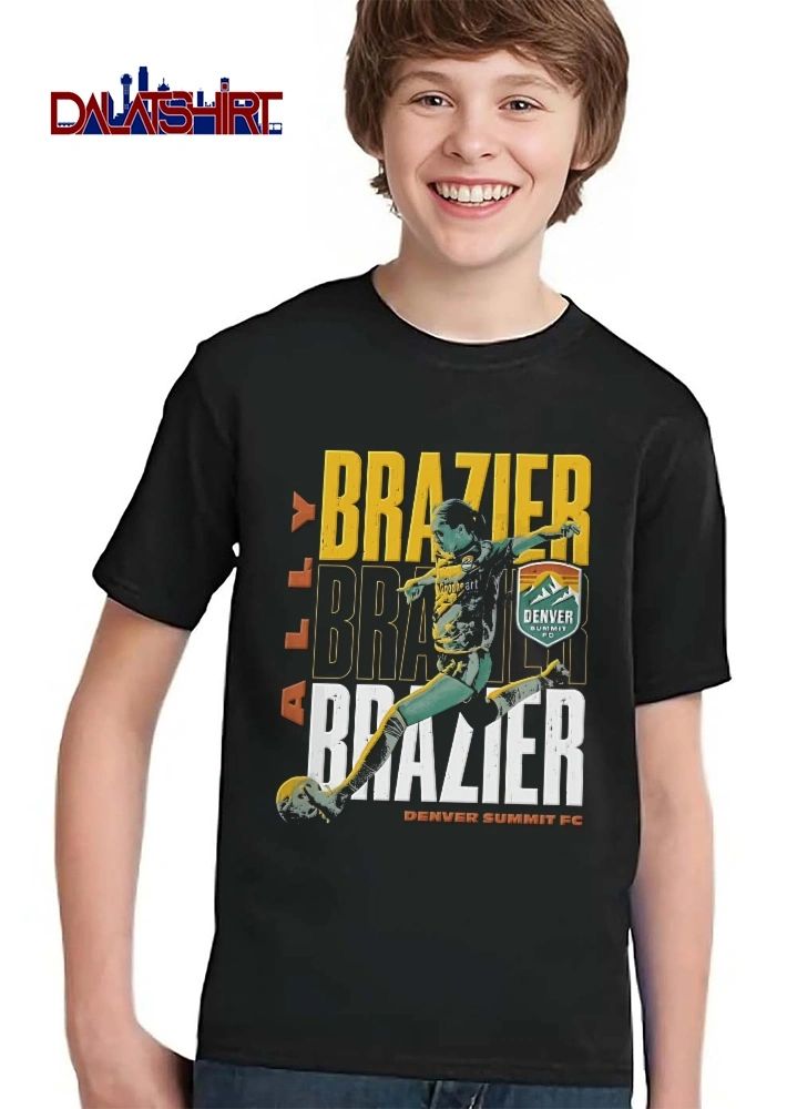 Denver Summit Fc Ally Brazier Female Soccer Player Kicking Ball Crest Distressed Typography shirt
