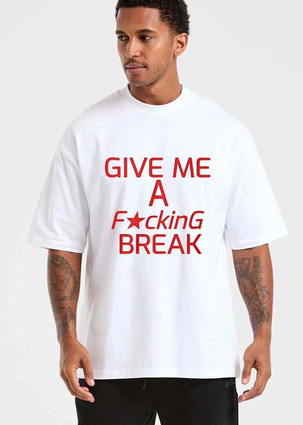 Give Me A Fucking Break Center Stacked Embossed Red Typography Star shirt