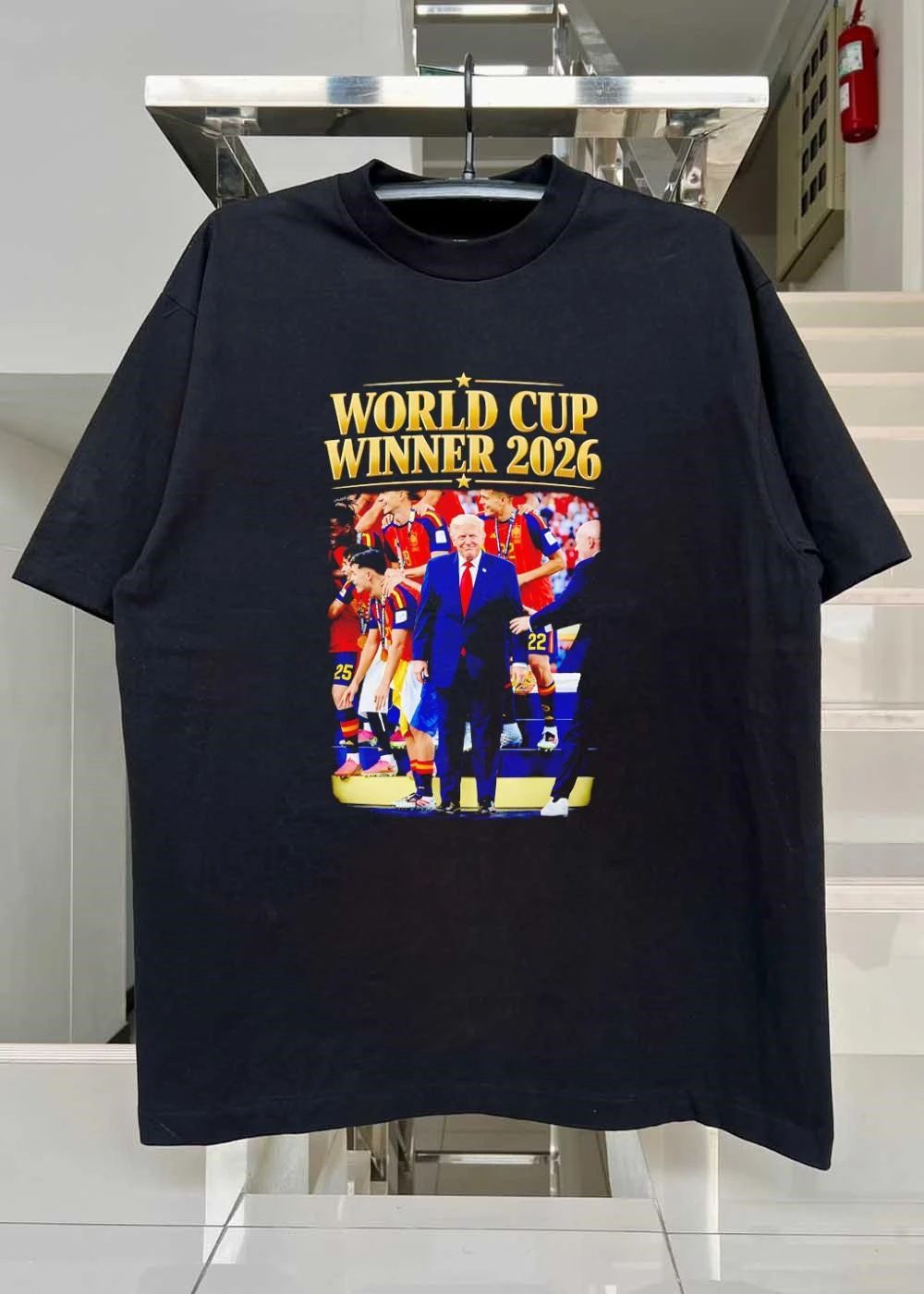 Celebrity Apparel Donald Trump Standing with Spain Soccer Team World Cup Winner