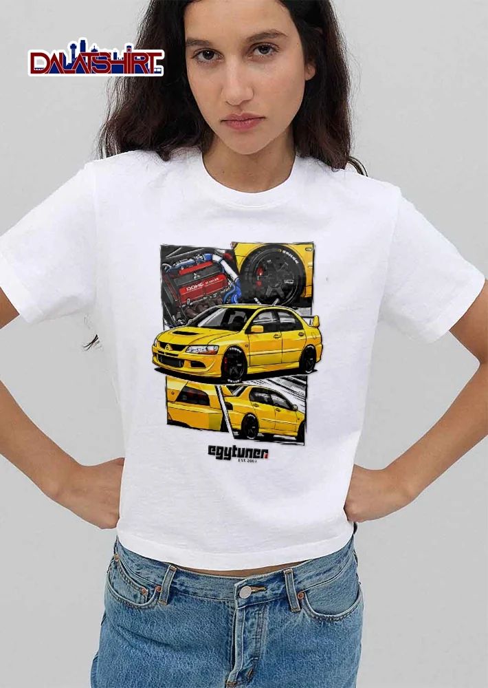 Mitsubishi Egytuner Est 2003 Yellow Lancer Evolution Engine Wheel Comic Panels shirt