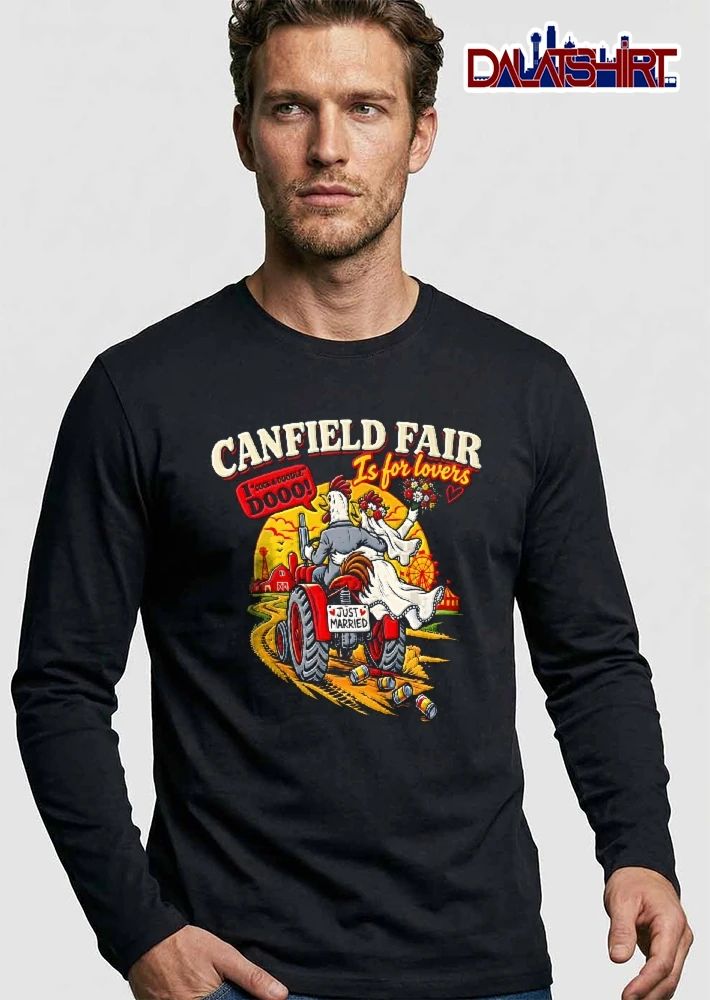 Canfield Fair Is For Lovers I Cock A Doodle Dooo Just Married Rooster Bride Groom Red Tractor Cartoon shirt