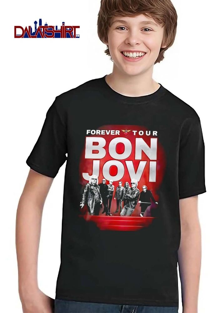 Bon Jovi Forever Tour Band Members Group Photo Red Background shirt