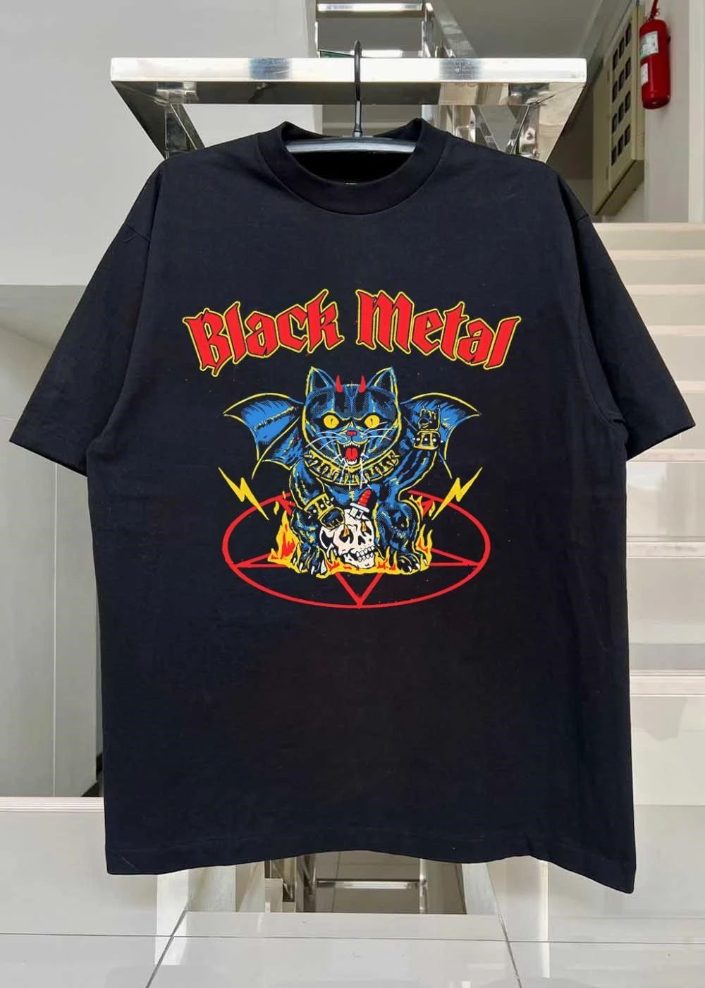 Devil Black Cat Demon Wings Pentagram Fire Skull Unisex shirt