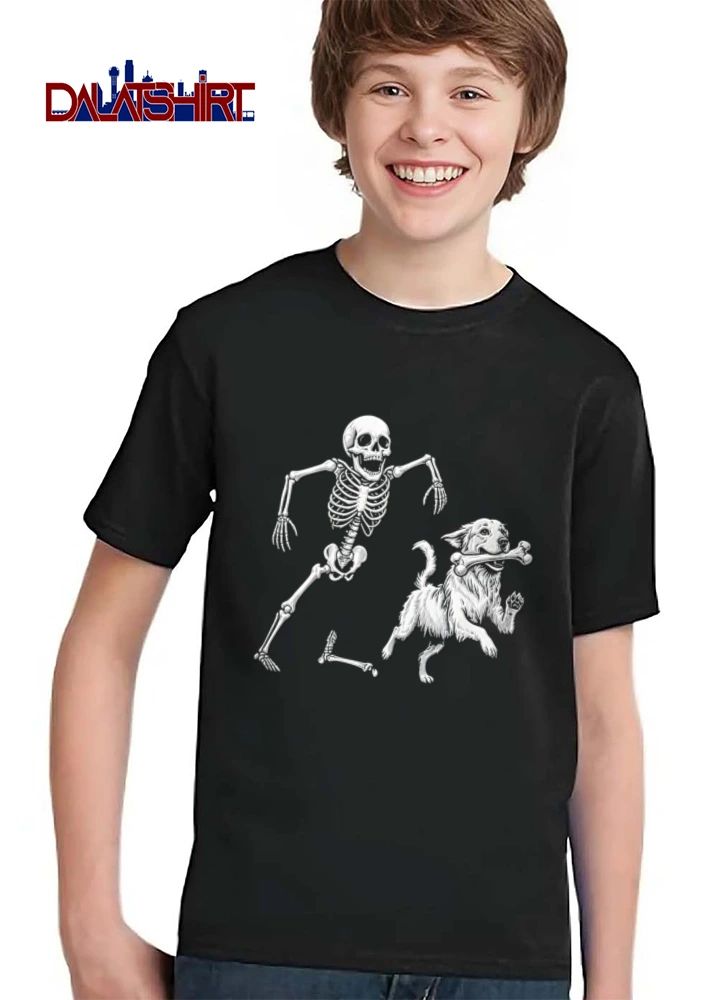 Skeleton Chasing Golden Retriever Dog Carrying Leg Bone Line Art shirt