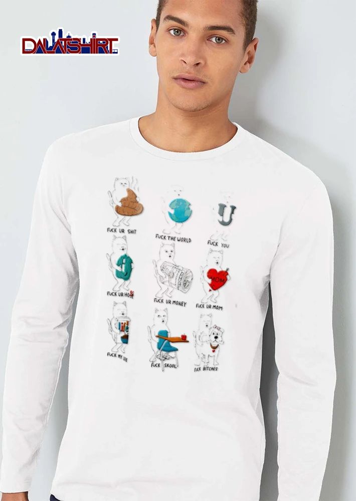 Ripndip Fuck Your Shit The World You My Life Skool Bitches Cartoon White Cat Grid shirt