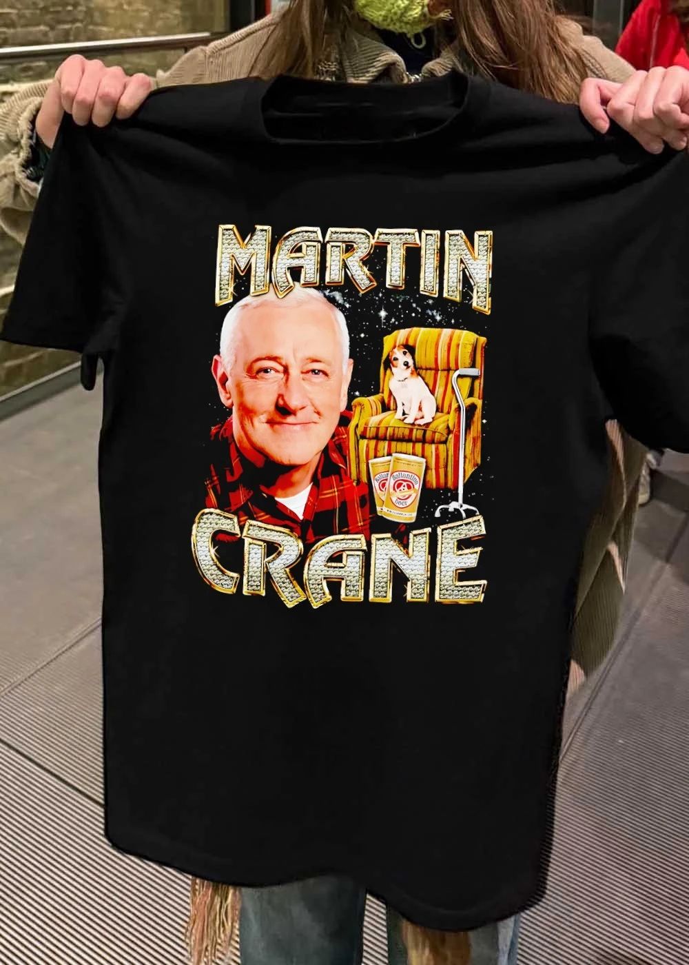 Martin Crane on Striped Chair with Dog and Beer Cans T-Shirt
