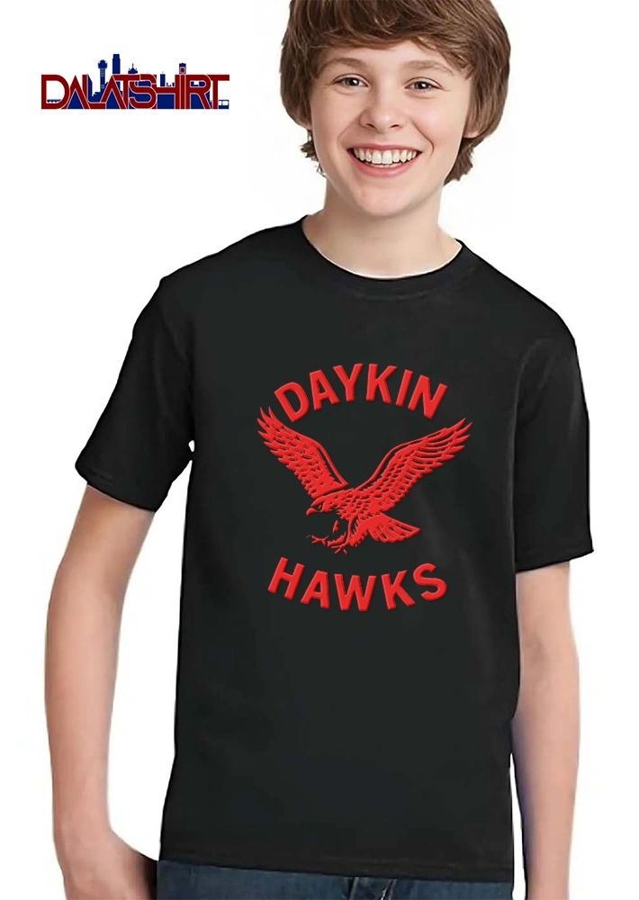 Daykin Hawks Red Flying Bird With Spread Wings Detailed Line Art shirt