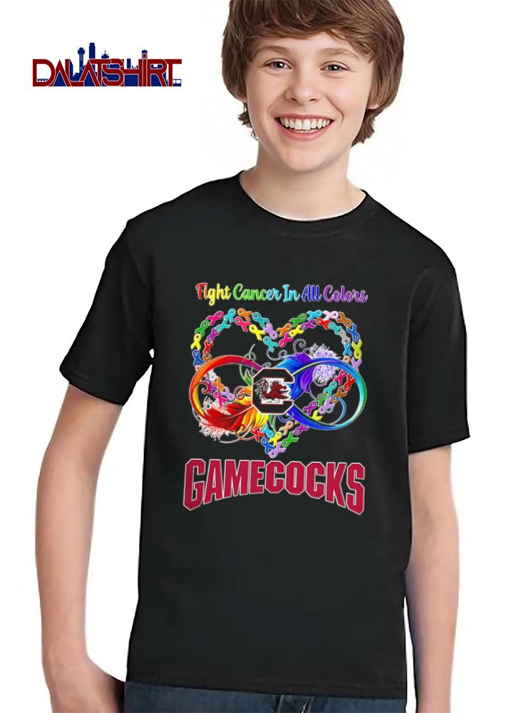 South Carolina Gamecocks NCAA Fight Cancer In All Colors Rainbow Ribbons Heart Infinity Feather shirt