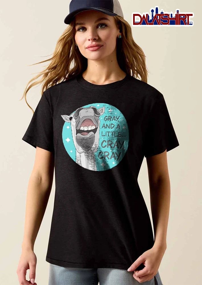 Gray And A Little Cray Cray Cartoon Wide Open Mouth Horse Head Teal Circle Stars shirt