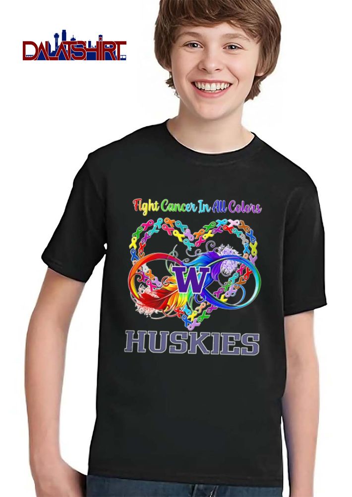 Washington Huskies NCAA Fight Cancer In All Colors Awareness Ribbon Heart Infinity Symbol Feather shirt