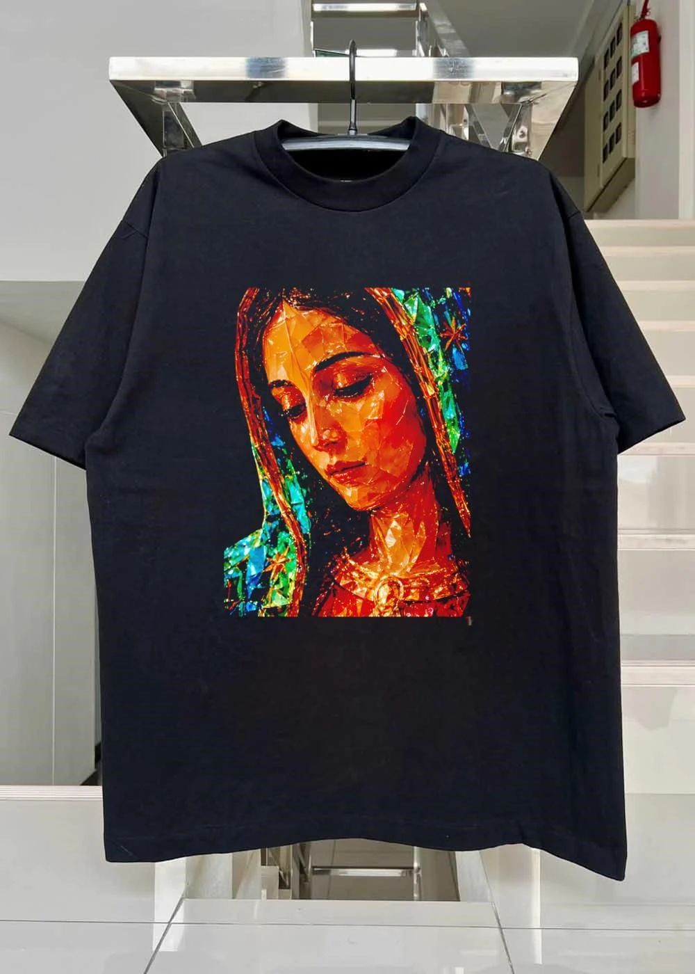 Our Lady of Guadalupe Stained Glass Style Virgin Mary T-Shirt