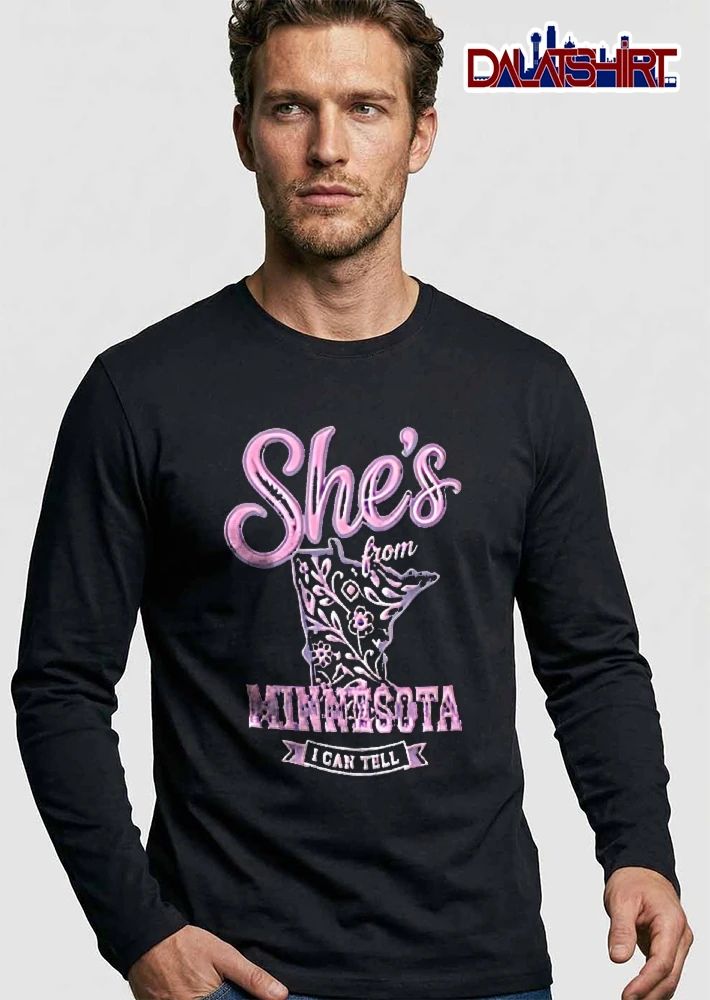 Shes From Minnesota I Can Tell Pink Floral State Map Silhouette Banner shirt