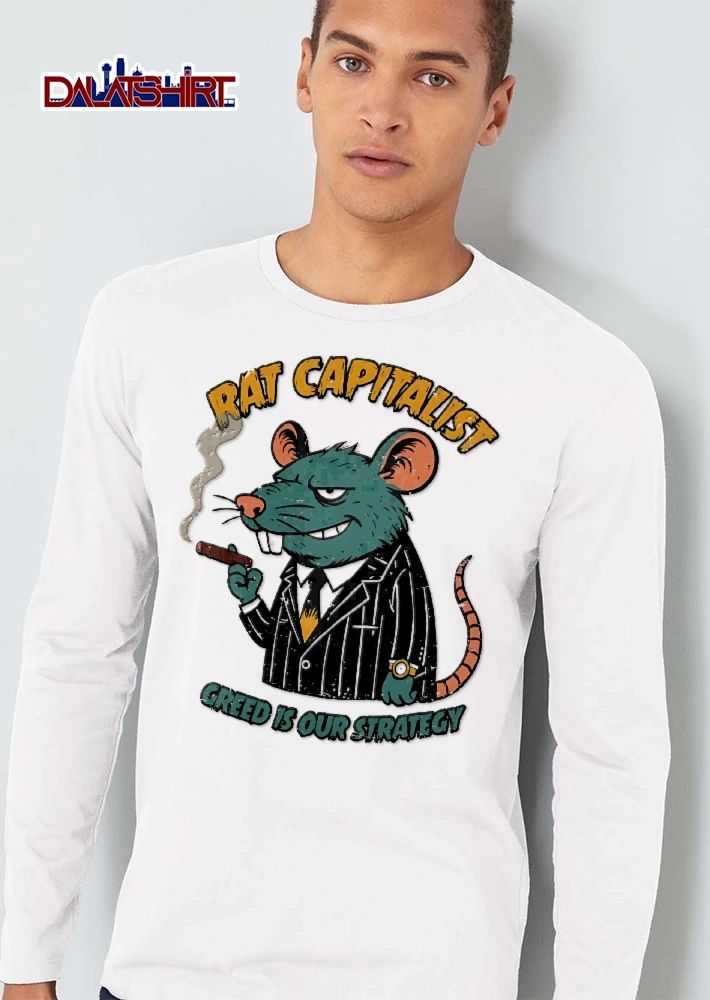 Rat Capitalist Greed Is Our Strategy Distressed Cartoon Rodent Pinstripe Suit Smoking Cigar shirt