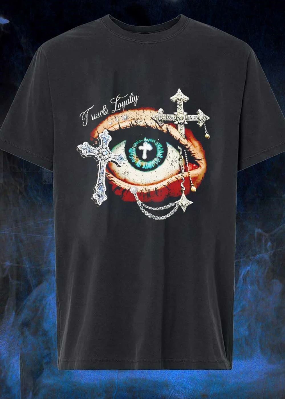 Trust and Loyalty Eye with Religious Crosses shirt