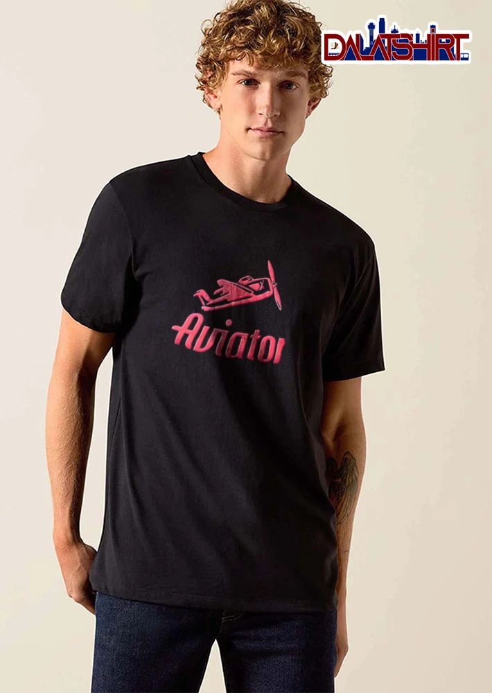 Aviator Red Propeller Airplane Flying In Sky Line Art Silhouette shirt