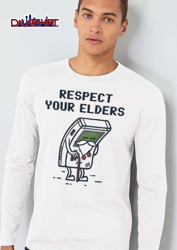 Respect Your Elders Distressed Cartoon Elderly Game Boy Walking Cane shirt