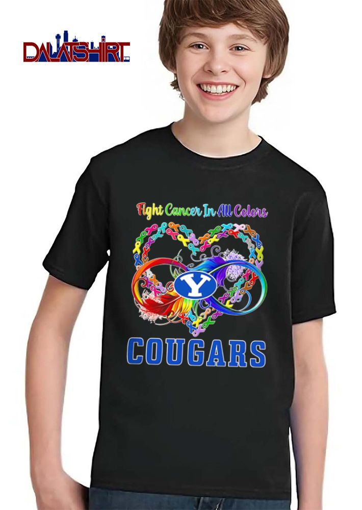Byu Cougars NCAA Fight Cancer In All Colors Rainbow Awareness Ribbons Heart Infinity Feather shirt