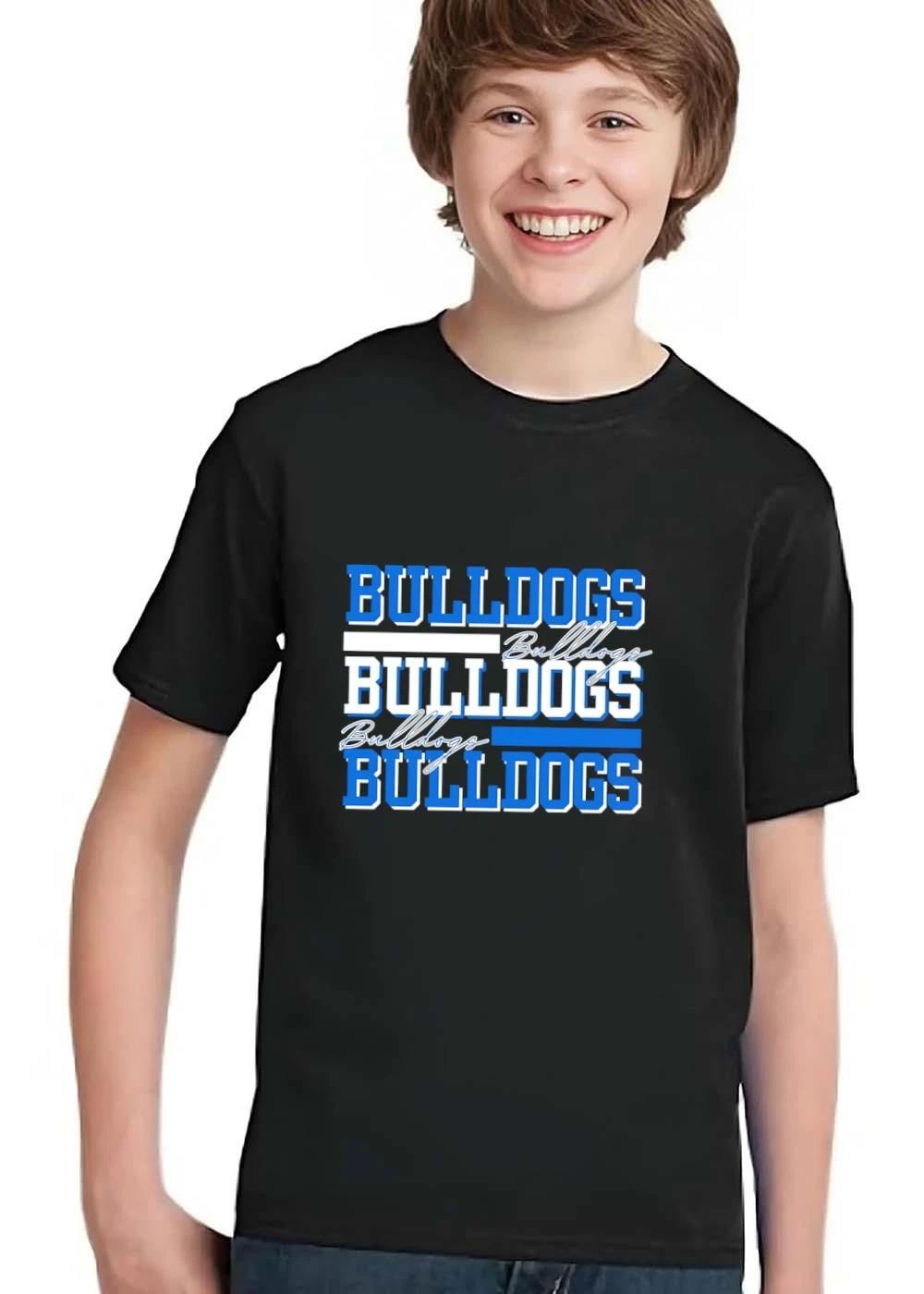 Bulldogs Stacked Block Cursive Lettering Accent Bars shirt