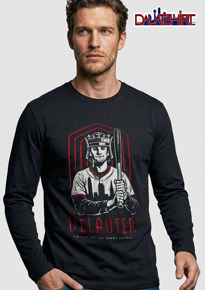 Knight Of The Round Trippers Delauter 24 Crowned Baseball Player Bat City Skyline shirt