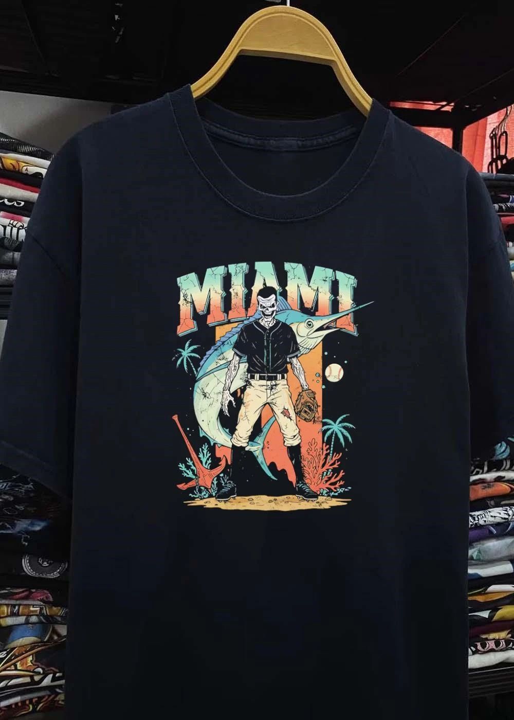 Miami Marlins Skeleton Baseball Player T-Shirt
