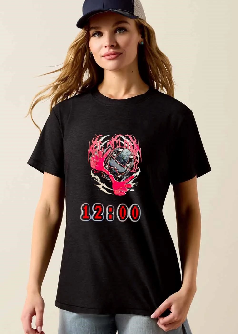 Aew Action 12 00 Helmeted Figure Framing Eyes Hands Spiky Metal Graphics shirt
