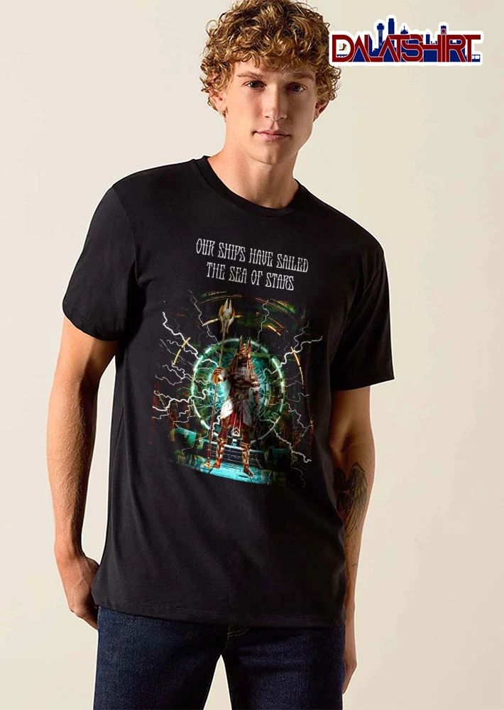 Our Ships Have Sailed The Sea Of Stars Egyptian God Anubis Staff Glowing Portal Lightning shirt