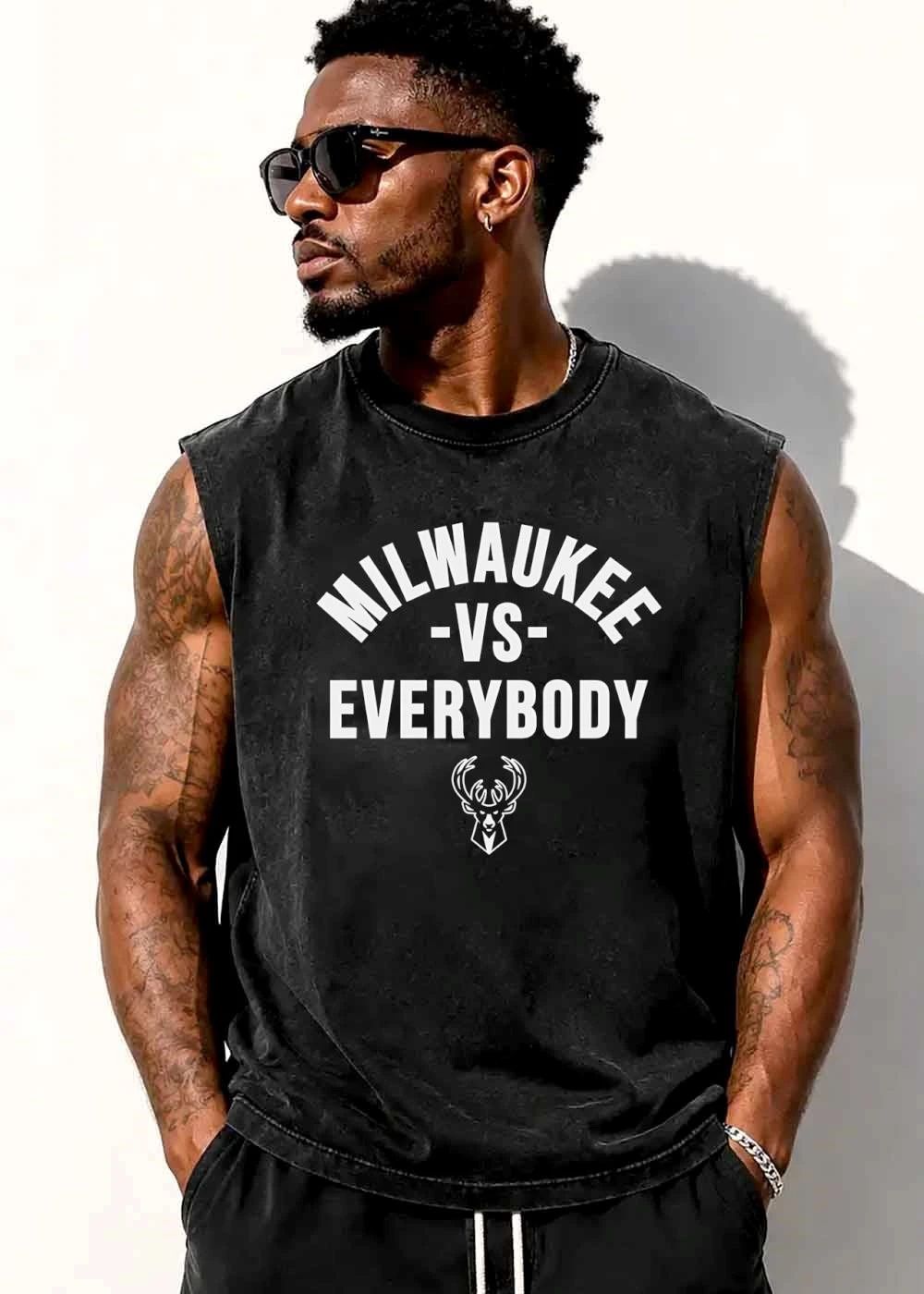 Milwaukee Bucks NBA Vs Everybody White Deer Head Logo shirt
