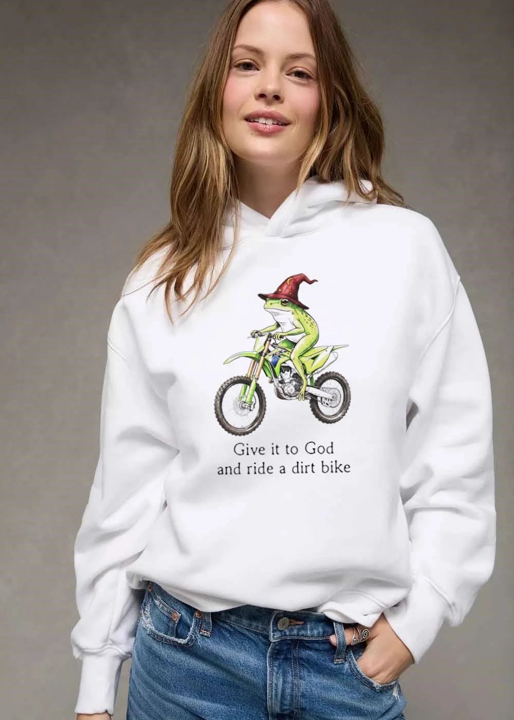 Give It To God And Ride A Dirt Bike Wizard Frog Green Motocross Motorcycle Cartoon shirt