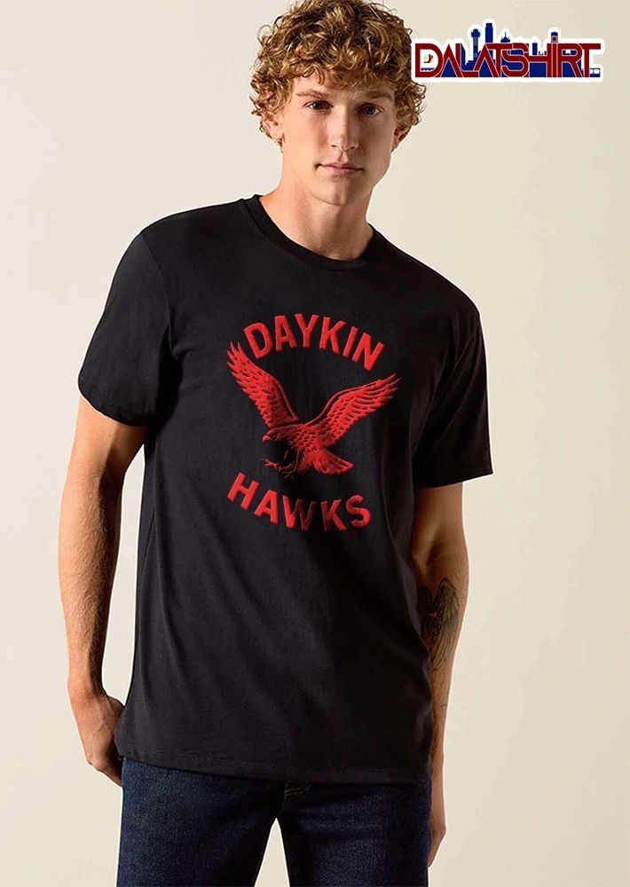 Daykin Hawks Red Flying Bird With Spread Wings Detailed Line Art shirt