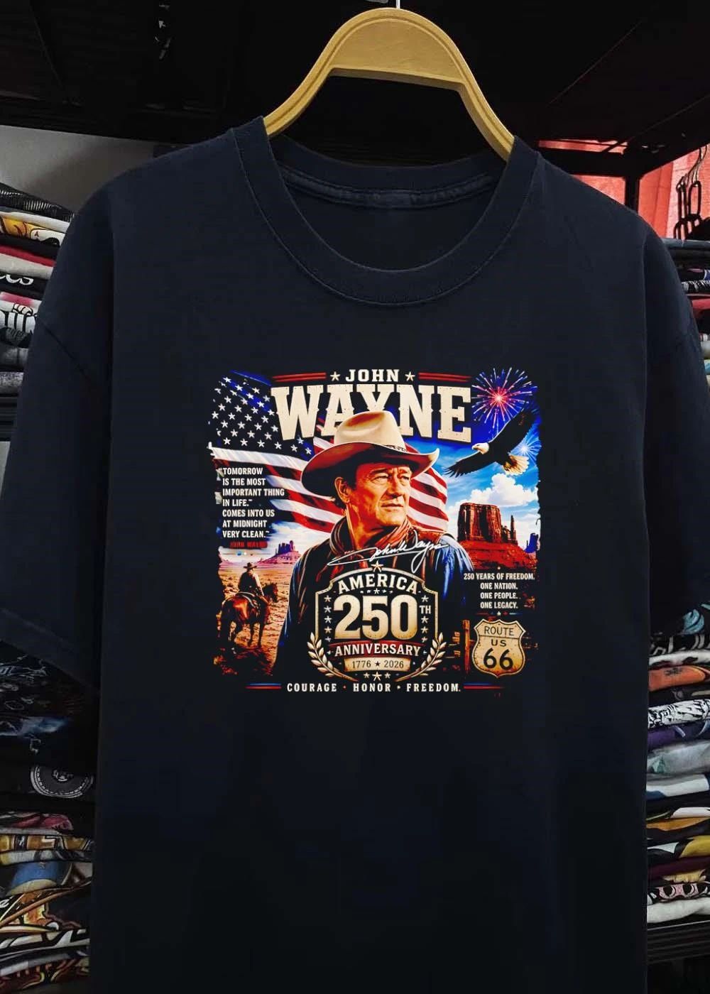 John Wayne Portrait Commemorative America 250th Anniversary Route 66 Shirt