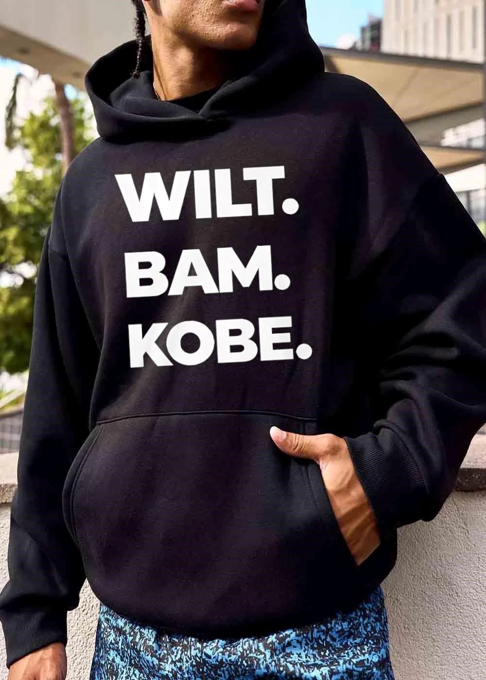 Wilt Bam Kobe White Bold Typography Stacked Text Black Background shirt