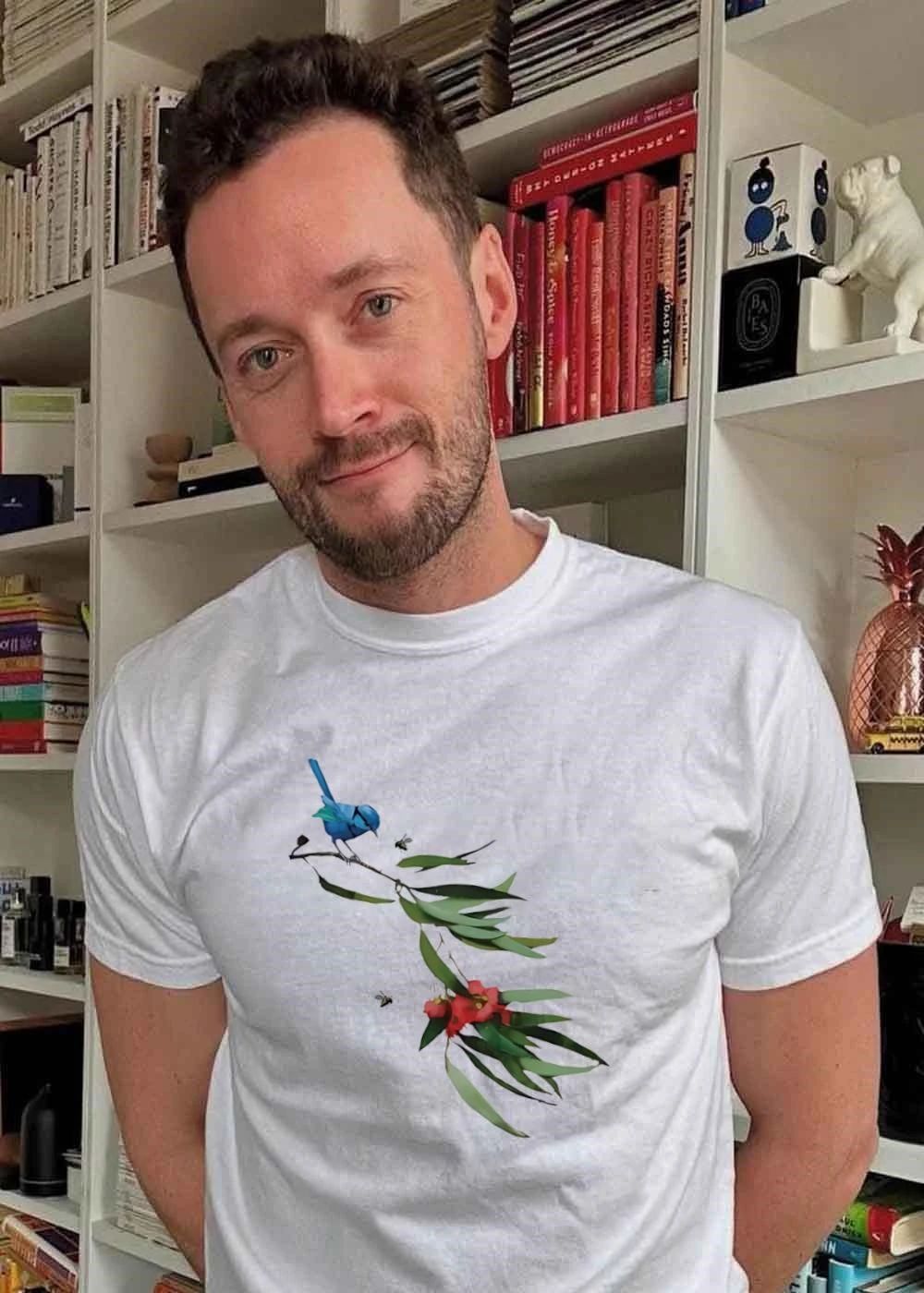 Blue Wren Perched on Eucalyptus Branch Bird shirt