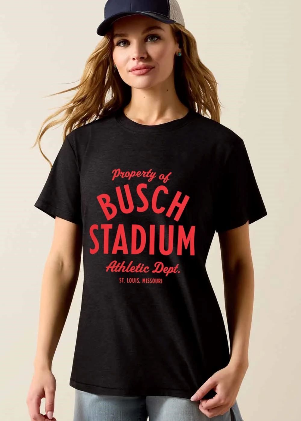 Property Of Busch Stadium Athletic Dept St Louis Missouri Red Curved Typography shirt