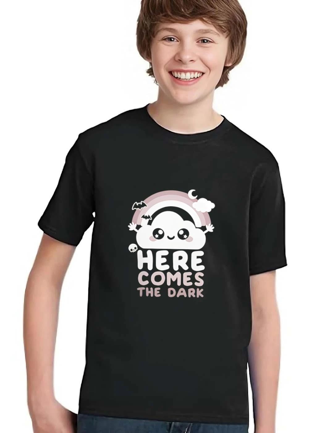 Here Comes The Dark Cute Cartoon Cloud Rainbow Bats Skull shirt